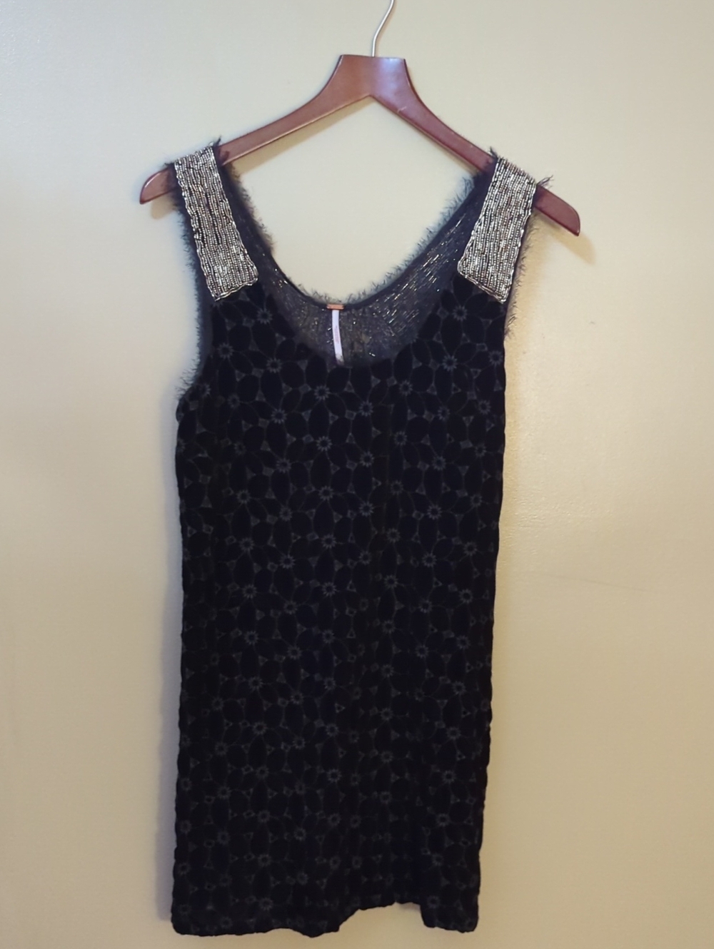 Black Velvet Sleeveless Dress with Beaded Shoulders